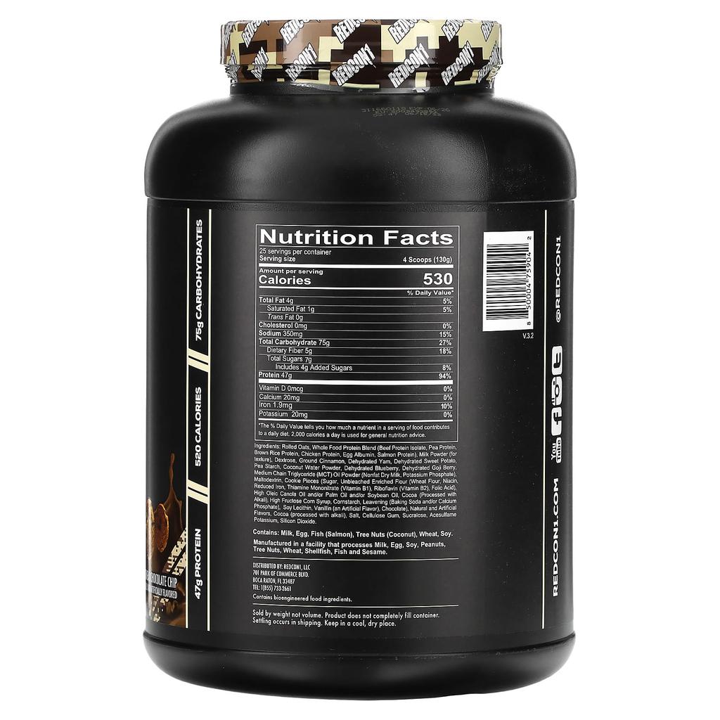 Redcon1 Mre, Food Protein, Oatmeal Chocolate Chip, 3,250G (7.16Lb)