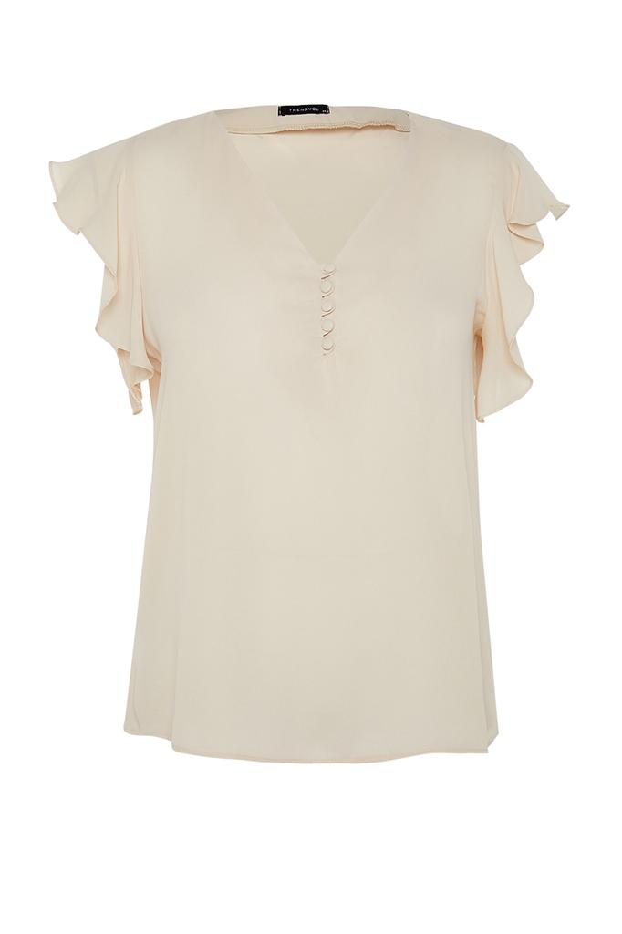 Women's Fashion New Plus Big Size Blouse Stone Woven Button Detailed Blouse