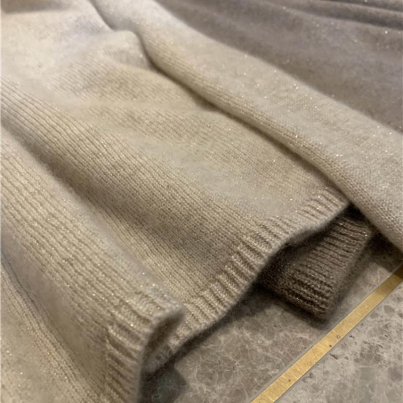 IHUASU High-neck Jumper Women's Autumn and Winter Pullover Short Section of Bright Silk Hundred with Wool Knitted Bottoming Shirt Underwear Tops