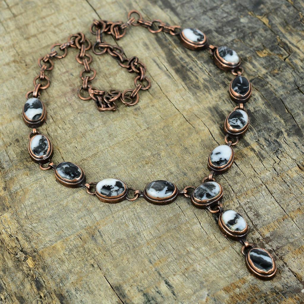 White buffalo turquoise necklace electroformed copper necklace handmade adjustable chain necklace gemstone copper jewelry gifts for mother