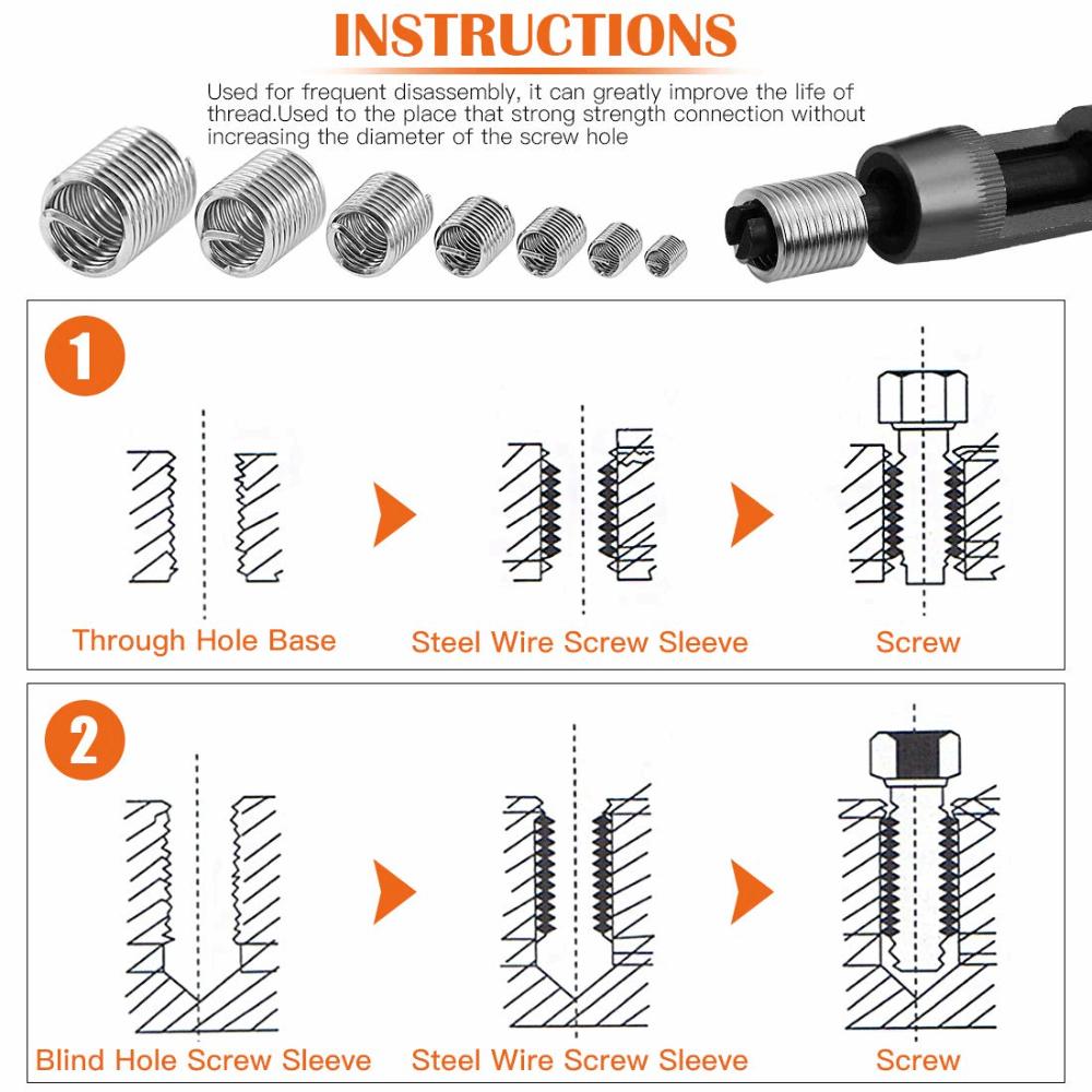 Metric Sizes M3-M12 Thread Repair Kit Stainless Steel Helicoil Insert Automotive Repairs