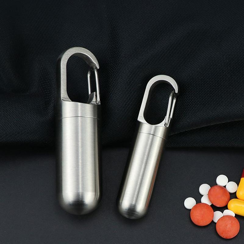 Портативная мини-герметичная капсула из нержавеющей стали, водонепроницаемая коробка для таблеток, подвеска для первой помощи для кемпинга, путешествия, открытый портативный чехол для таблеток