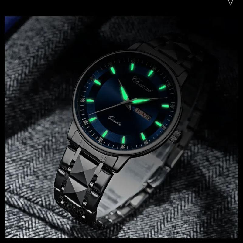 Men's Calendar Night Light Waterproof Watch Double Calendar Dial Fashionable Trendy Quartz Watch