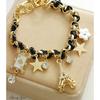 Multielement Gold Chain Leather Rope Crystal Handmade Bracelet Eiffel Tower Star Pendant