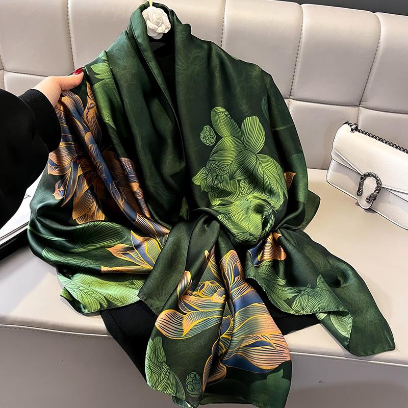 Women Scarf Silk Scarves Spring And Summer Fashion Printing Shawl Temperament Long Wrap Thin For Travel Warm Neck Sun Protection