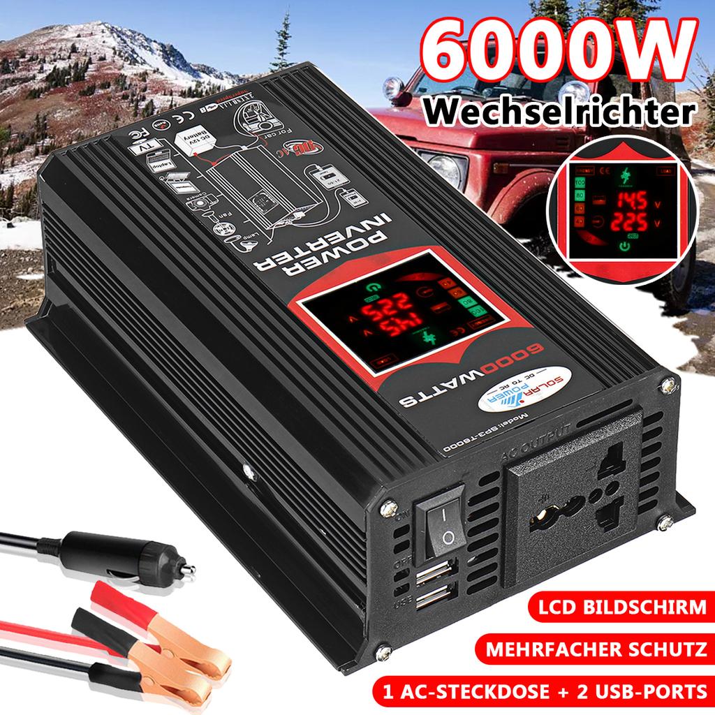 Автомобильный инвертор солнечной энергии 6000 Вт 4000 Вт 12 В постоянного тока в 220 В переменного тока/110 В автомобильный преобразователь с двойным USB-портом 2,4 А и интеллектуальным ЖК-дисплеем