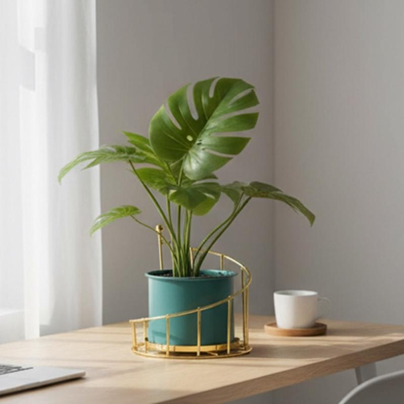 Ceramic Flowerpot Flower Plant Pots Balcony Courtyard Potted Plant Flowerpot with Iron Frame Home Garden Tray