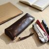 Ретро Кожаный Пенал Большой Вместимости - Однотонный, Мягкая Текстура, Отделение для Перьевых Ручек для Студентов