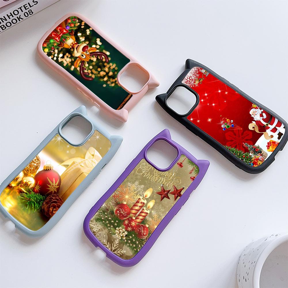 Мягкий чехол для телефона с кошачьими ушками для iPhone 16 15 14 13 12 Pro Max, устойчивый к падениям, прозрачный акриловый чехол NY36, новогодний, рождественский Санта-Клаус, рождественская елка