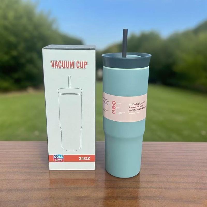 Нержавеющая Изолированная Стальная Дорожная Кружка с Питьевой Соломинкой для Дома и Использования в Автомобиле