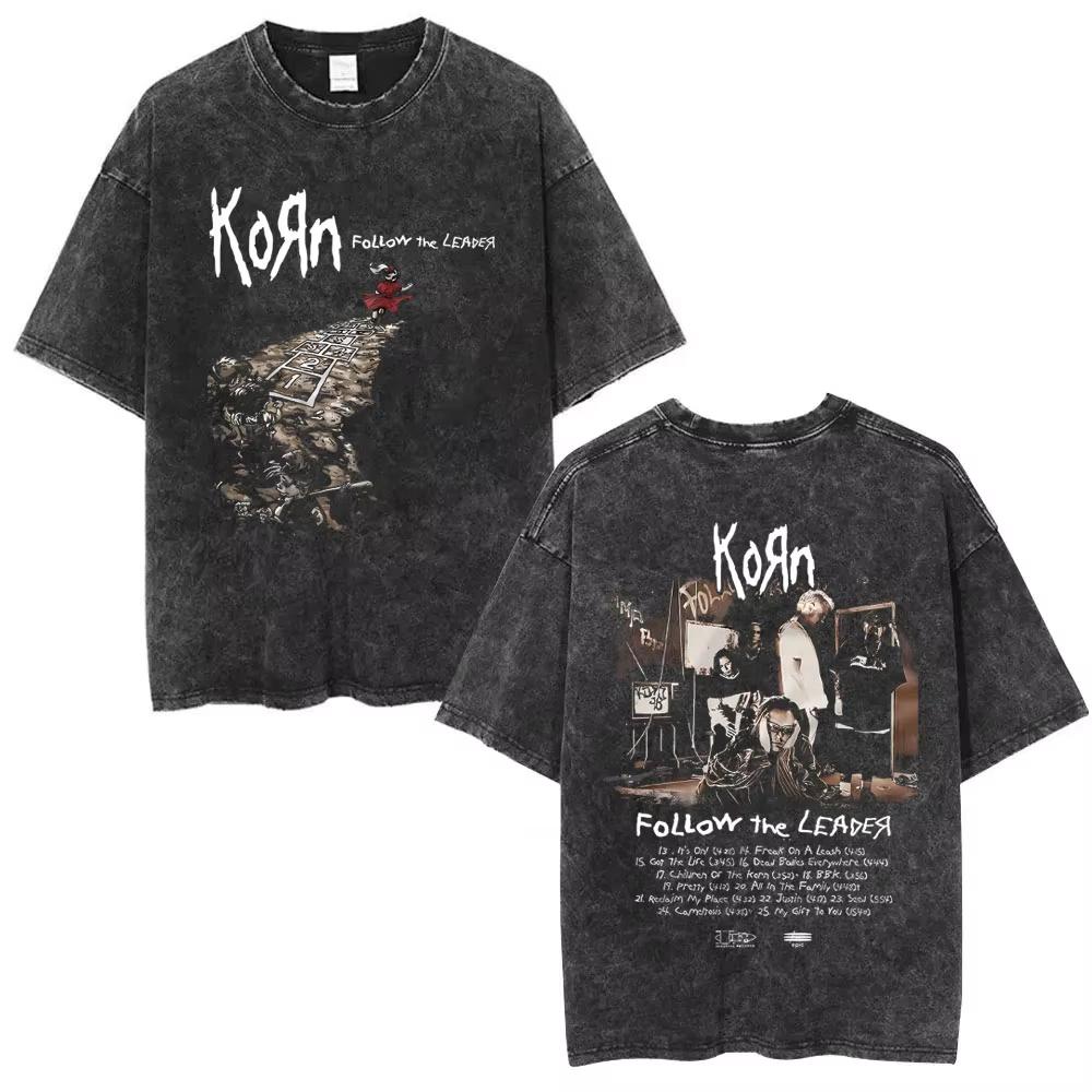 Summer Hot Sale Washed Vintage Korn Tour 2026 Merch T Shirt Unisex Gothic Rock Pop Music Tshirt Y2k Cotton Oversized Tshirts