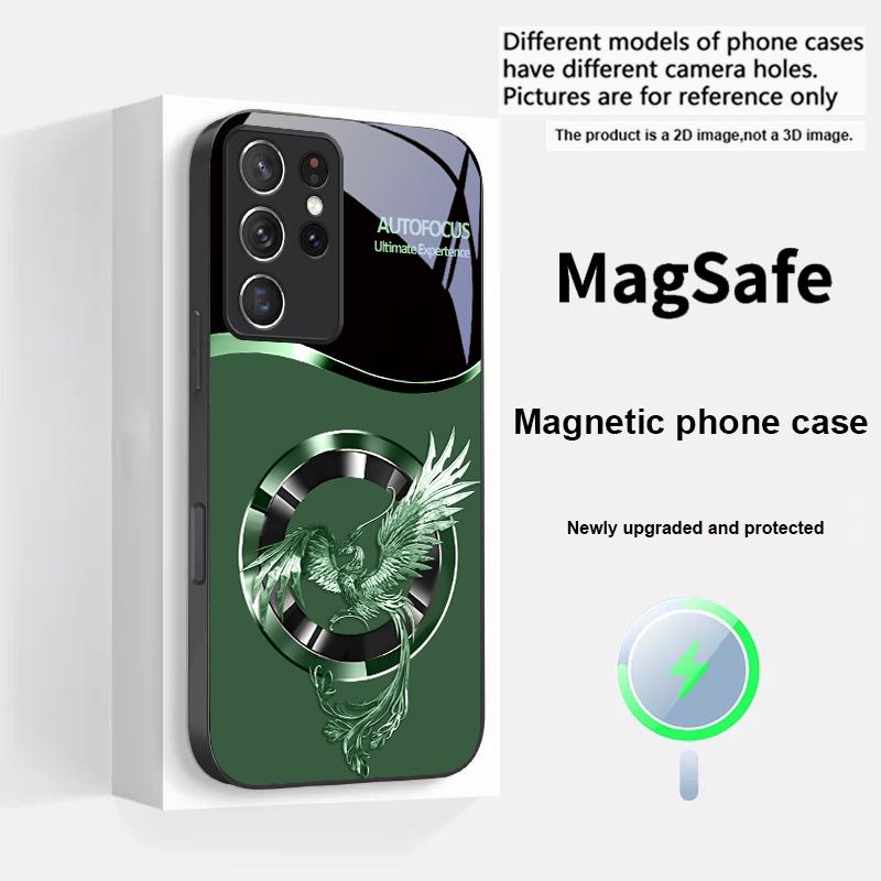 Красивый Розовый Феникс Для Samsung S25 S25 Edge S25Ultra S8 9 10 20 S21 Pro S22 Plus S23 FE S24 Ultra Magsafe Стеклянный Чехол для Телефона