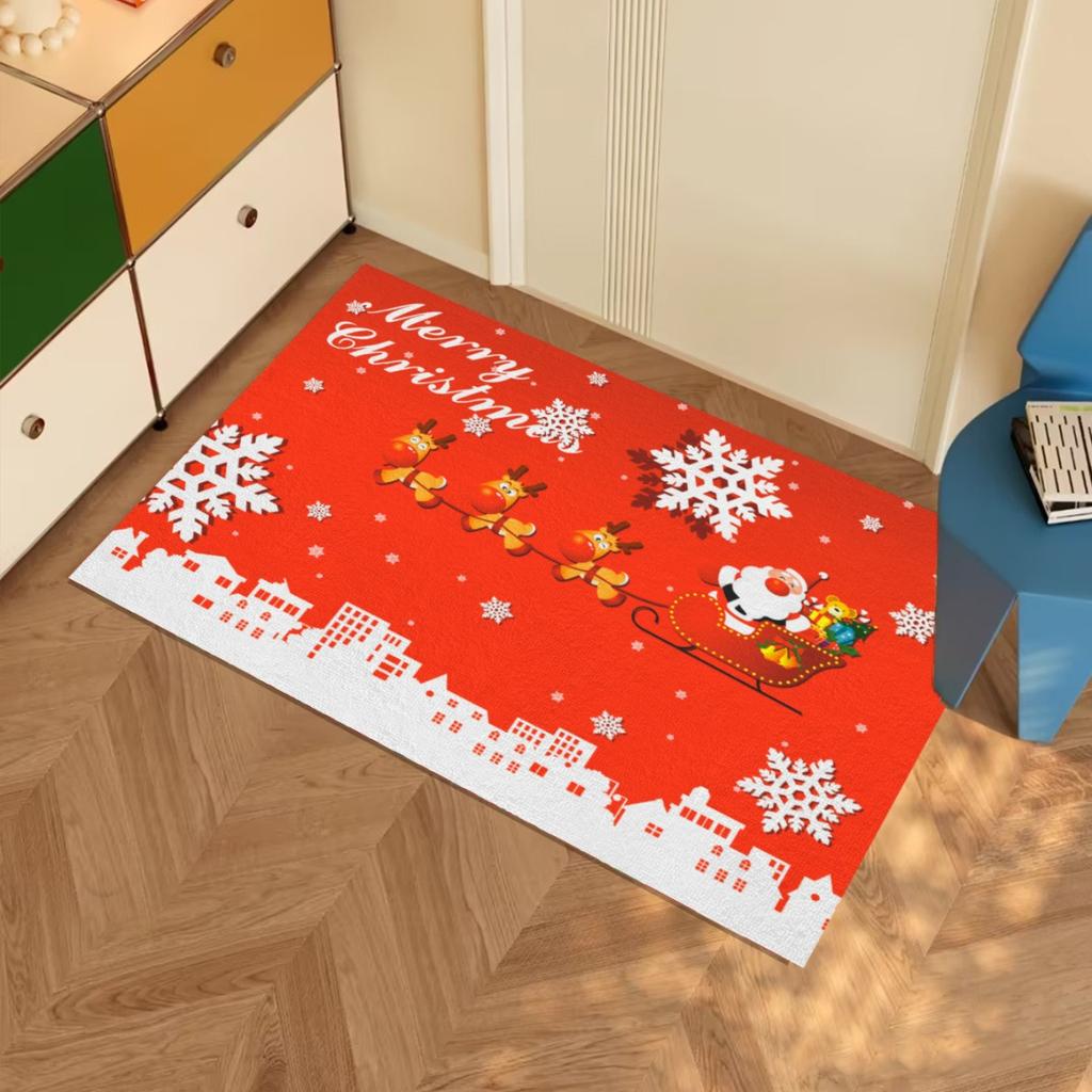 Merry Christmas Santa Claus Snowman Carpet Party Living Room Sofa Bedroom Bedside Study Entrance Door Rug Non-slip Decor Mat