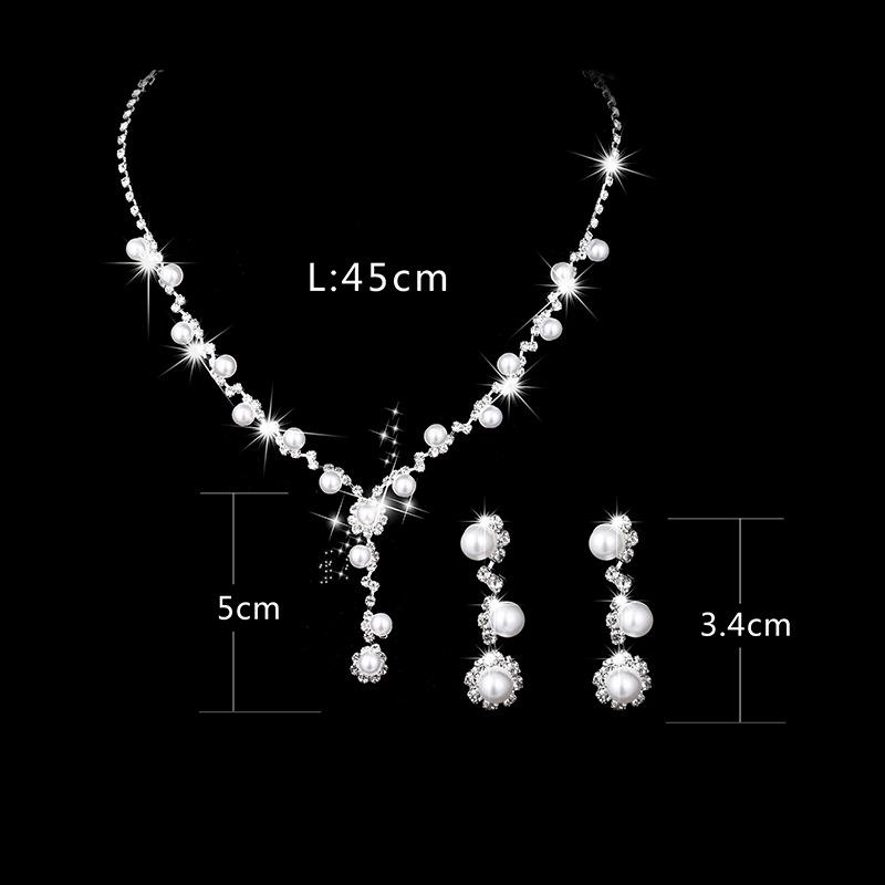 Sunflower Rhinestone Pearl Necklace Earrings Bracelet Three-piece Set, Wedding Accessories
