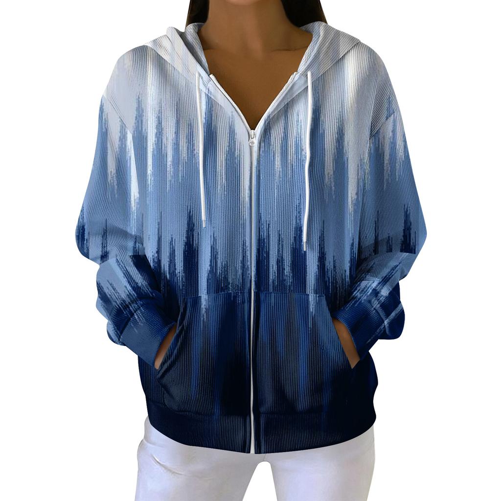 Women's Casual Fashion Long-Sleeved Zip-Up Christmas Print Knitted Hoodie