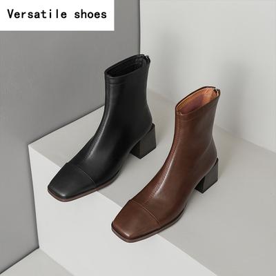 Женские короткие сапоги в стиле ретро, модные ботильоны с молнией сзади, квадратные высокие каблуки, осенне-зимняя обувь