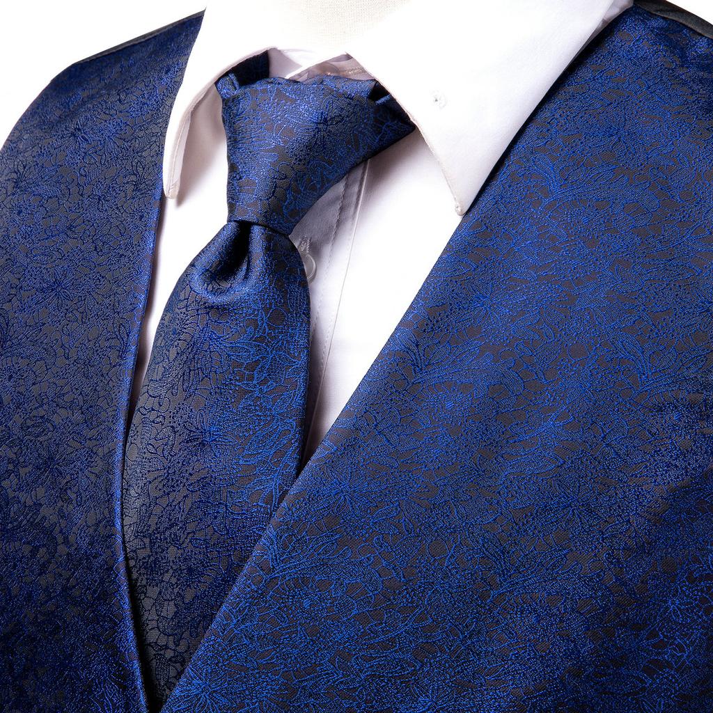 Fashion Mens Suit Vest Red Blue Paisley Waistcoat Tie Hanky Cufflinks Set  for Wedding