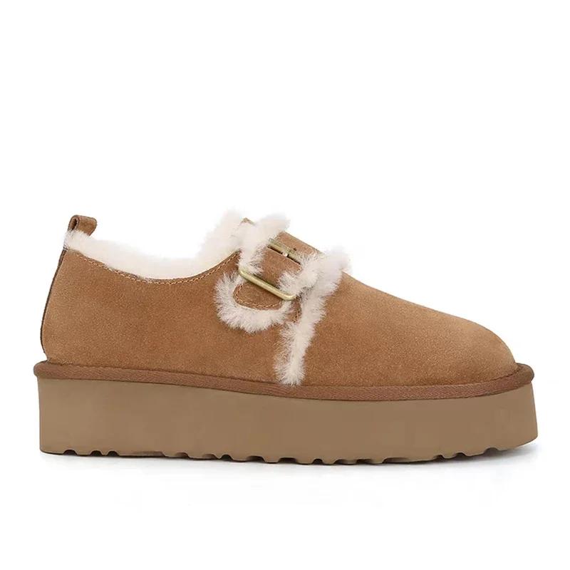 Женские зимние ботильоны на платформе, замшевые, меховые, на плоской подошве, повседневная обувь, короткие, плюшевые, зимние, хлопковые, тренд 2025 года, теплые, удобные, женские ботинки