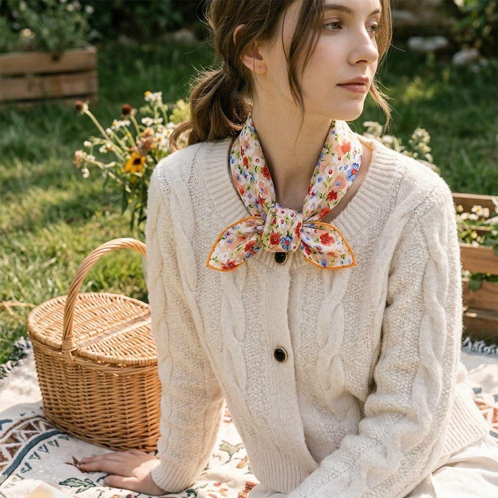 Flower Floral Print Silk Scarf Thin Square Handkerchief All-match Printed Scarves Beach