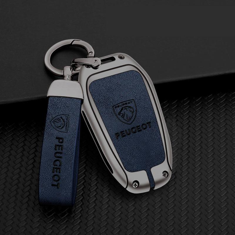 Leather Zine Alloy Car Smart Key Case Shell Cover Protector Fob For Peugeot 308 408 508 2008 3008 4008 5008 Keychain MS Accessories