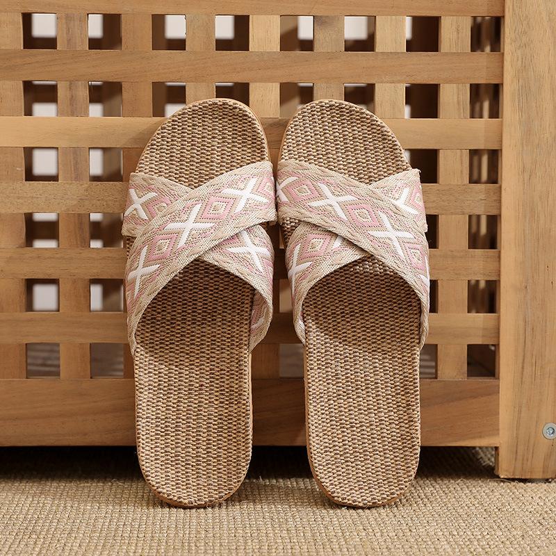 Модные новые женские дышащие льняные тапочки