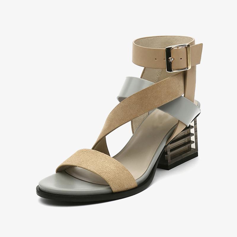 2024 Новые женские сандалии-гладиаторы, разноцветные, с перекрестными ремешками, прозрачный квадратный каблук, узкие ремни из натуральной кожи, женские сандалии