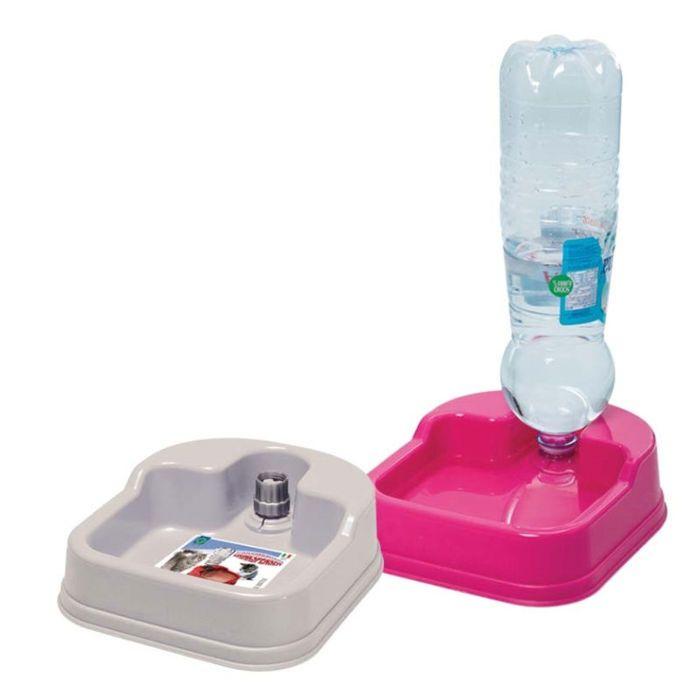 Distributeur d'eau et de croquettes - GEORPLAST - Drinkspenser - Double fonction - Rose - 23x20x6 cm