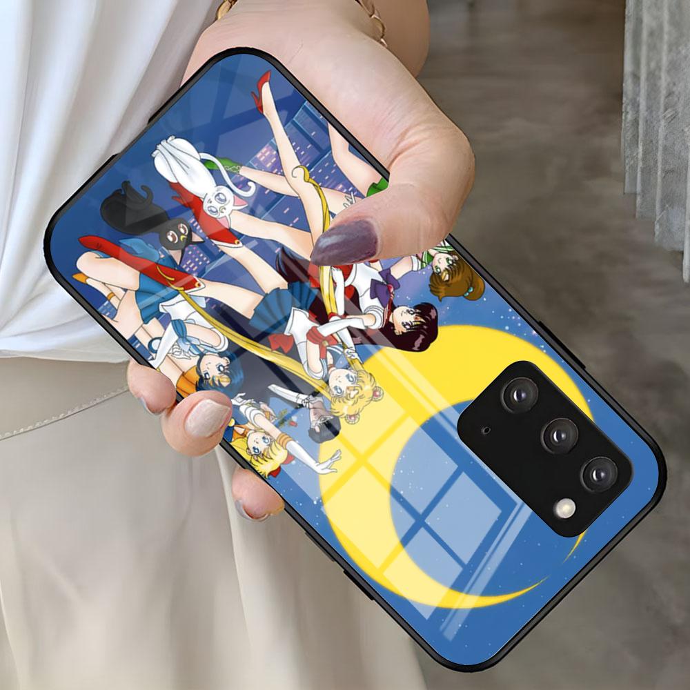 Чехол для телефона с аниме-персонажами S-Sailor M-Moon для Samsung S25 S24 FE S23 S22 S21 Plus S20 Ultra Note20Ultra Черная стеклянная крышка