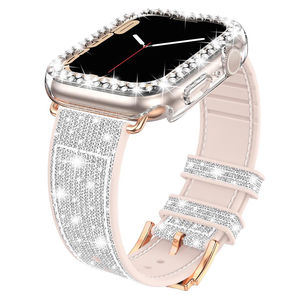 Case+silicone Leather Strap For Apple Watch Band 41mm 45mm 40mm 44mm 38mm 42mm 44 Bling Bracelet iWatch Serie 3 4 5 6 Se 7 Strap