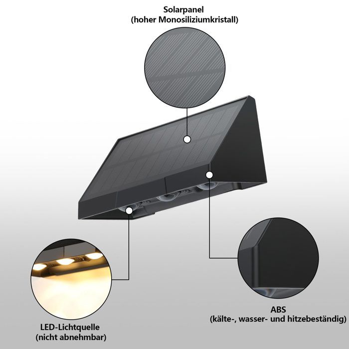Lampes solaires pour l'extérieur - NETTLIFE - 2 appliques solaires - 3000K (blanc chaud) - Noir - 2 modes étanches