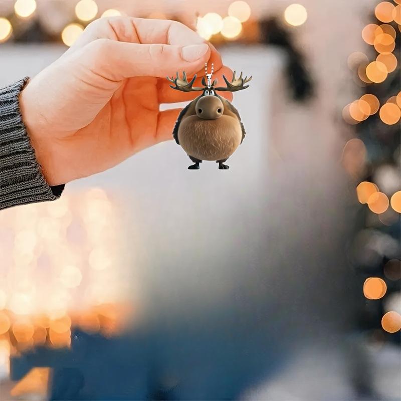 Милый лось 2D акриловый подвесной орнамент для автомобильного зеркала, украшение для нескольких брелков и сумок, рождественские украшения