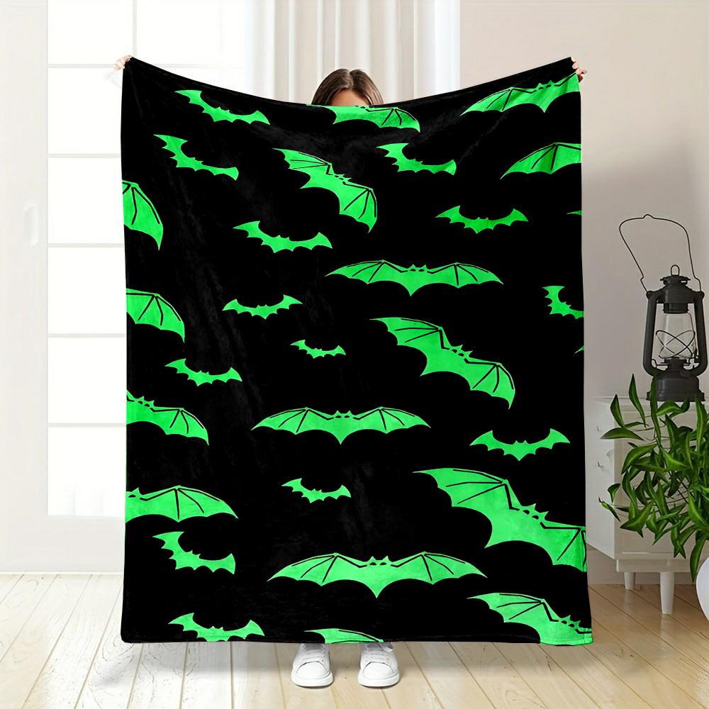 Glow-in-the-Dark Green Bat Pattern Patterned flannel blanket perfect for the bedroom living room, sofa, or a little nap
