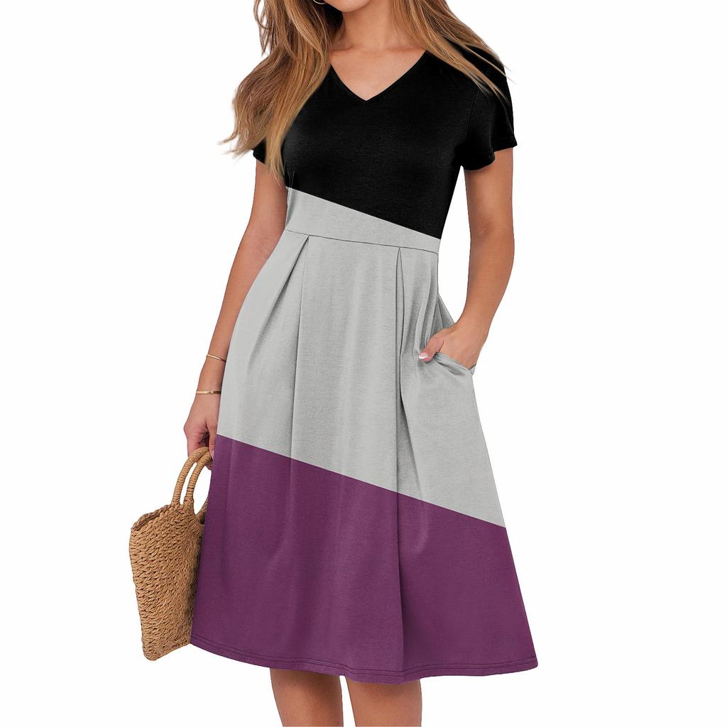 Женское летнее повседневное платье с принтом, V-образным вырезом, короткими рукавами и карманами