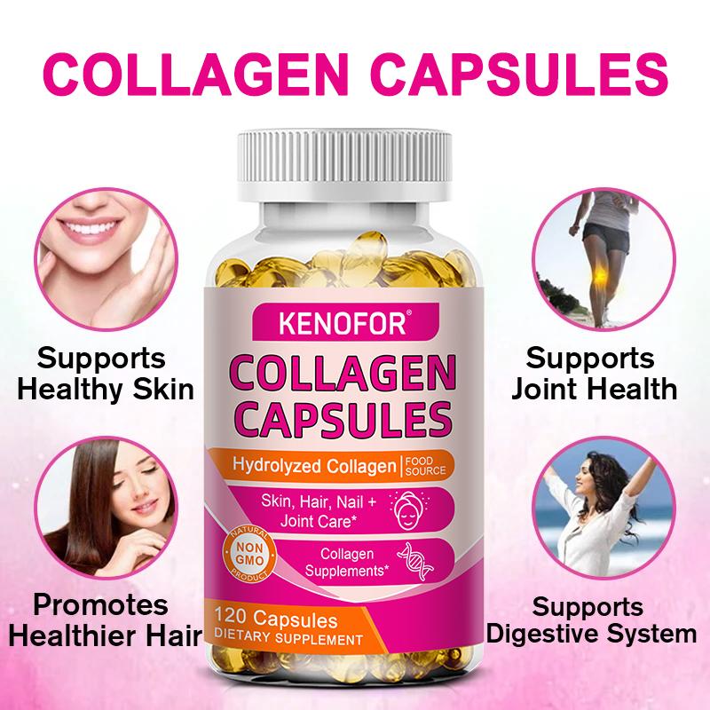 Hydrolyzed Bovine Collagen Capsules with Biotin & Vitamin C, Non‑GMO Dietary Supplement, 120 Capsules 60‑Day Supply