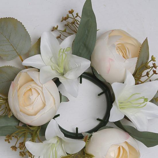 Мини Искусственный Венок Кольцо для Свечи Реалистичная Искусственная Лилия Роза Гирлянда с Пластиковой Основой Декор для Свечи Вина Свадьбы Вечеринка Украшение Центр Стола