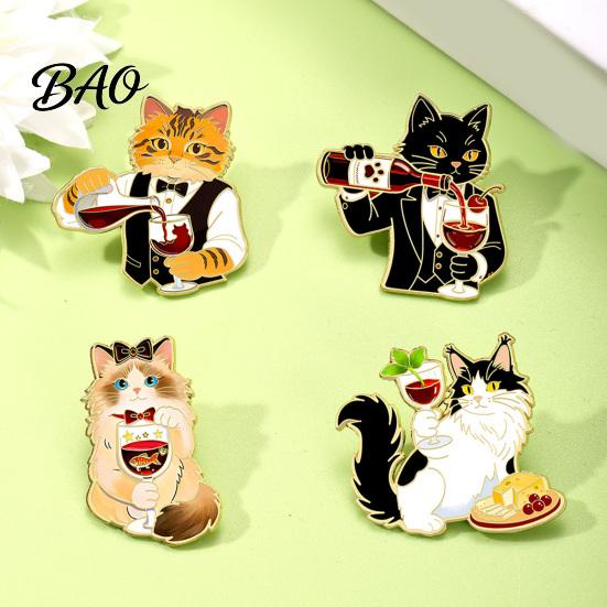 Легкий Эмалевый Значок Мультяшный Красное Вино Кот Брошь, Котёнок Булавка На Лацкан Булавка, Для Пиджаков Рюкзаков Одежды Декоративный Аксессуар для Женщин Мужчин Любителей Брошь