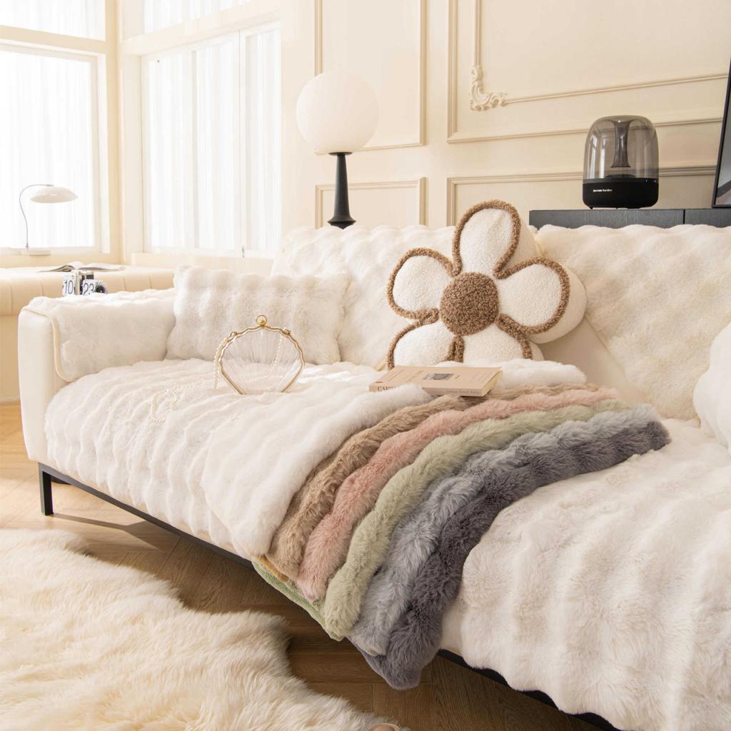 Плюшевая подушка для дивана с кошкой и кроликом, зимняя утолщенная, минималистичная, теплая, нескользящая крышка для дивана, плюшевый чехол, полотенце