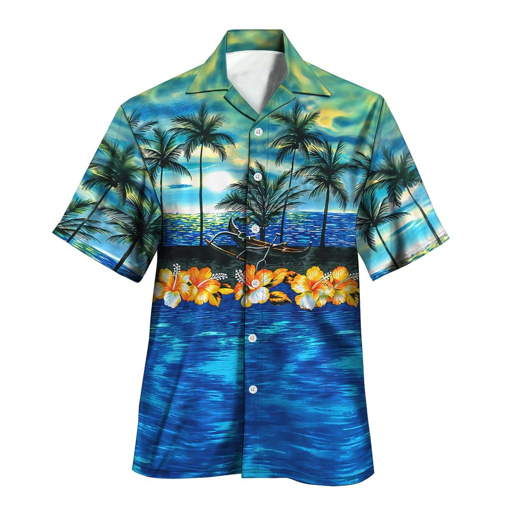 2025 Новая рубашка с принтом Tiki Shirt Men Hawaiian Shirts Mens Retro Mens Plus Size Shirt Casual Short Sleeve Beach Bloose Male Tops