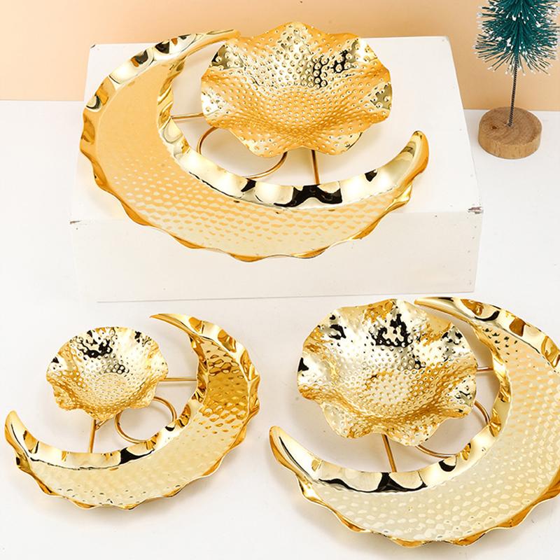 Gold Snack Plate Creative Crafts Display Moon Design Decorative Metal Pallet Handmade Storage Tray Fruit Cake Festival Supplies