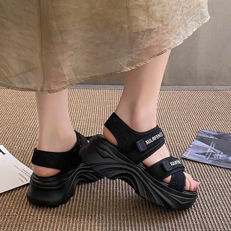 Sports Sandals Women's 2025 Summer New Platform Women's Shoes Fashion Solid Color Velcro Beach Casual Women's Sandals