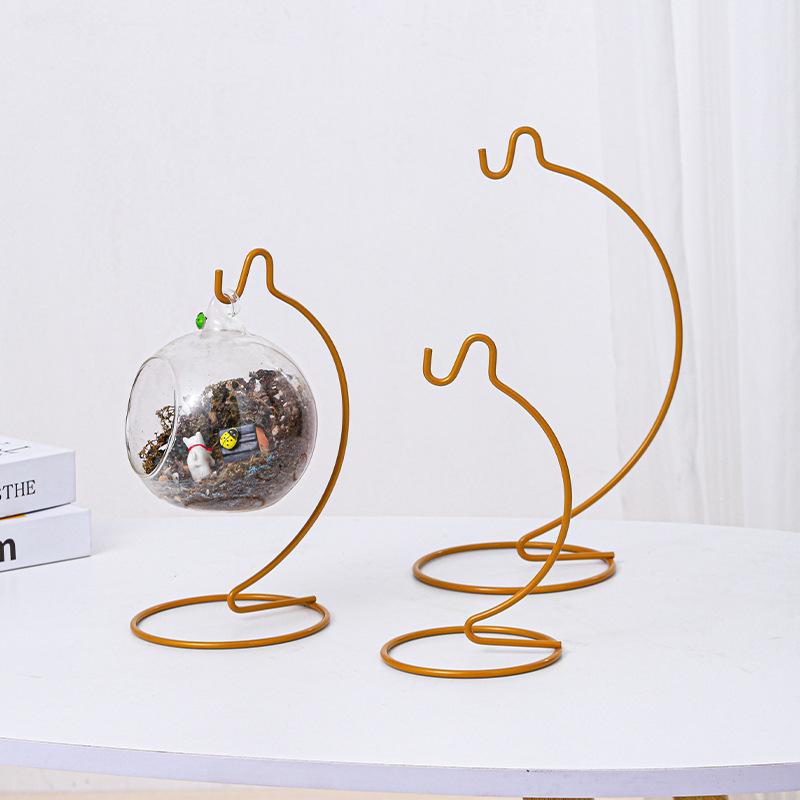 Micro Landscape Glass Hanging Bottle with Iron Hook and Rack for Ecological Plant Display