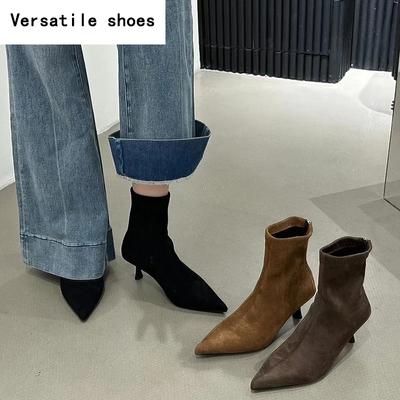 Острый носок на высоком каблуке женские эластичные носки сапоги модные элегантные современные короткие сапоги осенние женские танцевальные туфли для вечеринок