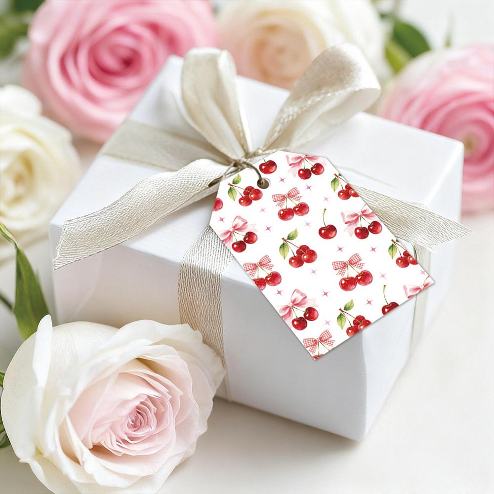 1set 80pcs 4 styles Printed Paper Thank You Gift Tags Rectangle Cherry 7.7x5.1cm Hole: 5mm 20pcs/style