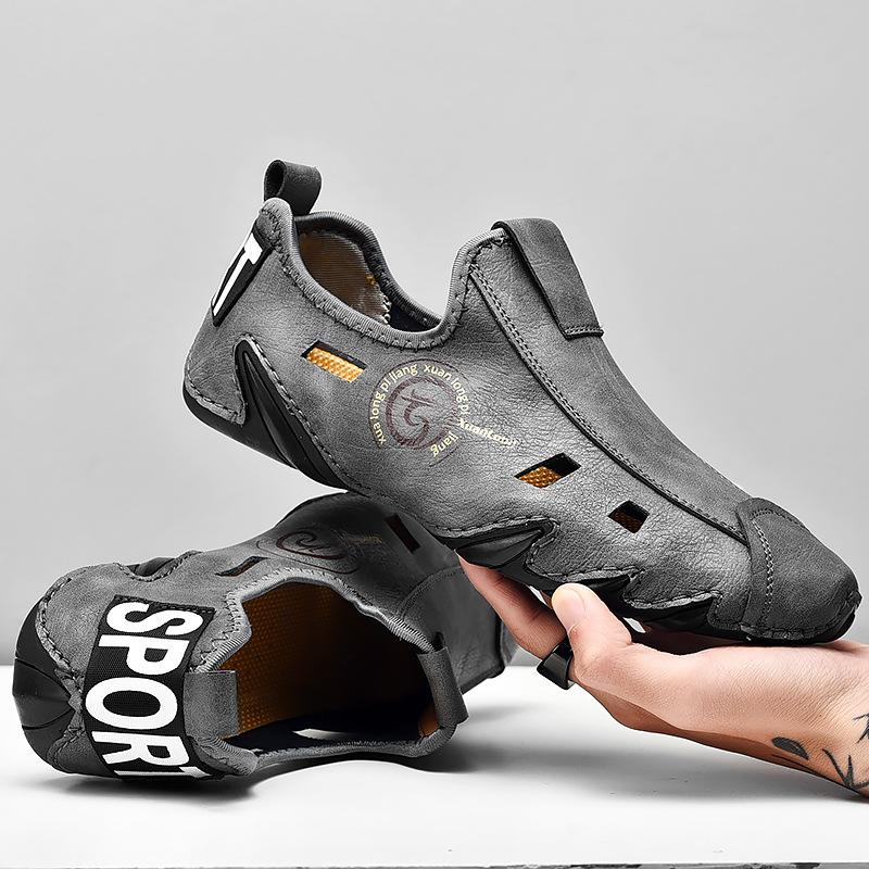 Мужская спортивная обувь больших размеров, кожаные туфли с мягкой подошвой и туфли-бобы с мягкой подошвой