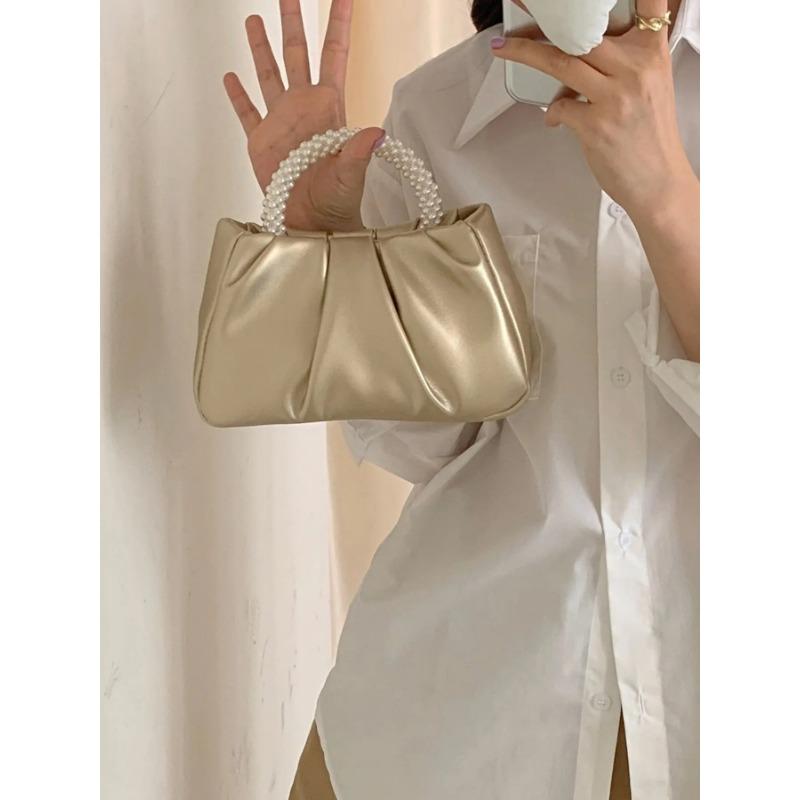 Женская сумка, стильная текстура, жемчуг, плиссированные облака, жемчуг, сладкий розовый, большая сумка, сумка для ужина, сумка на плечо