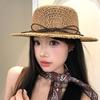 Sun Protection Straw Boater Hat Breathable Mesh Flat Top Beach Hat Handwoven Sun Cap  Resort Wear