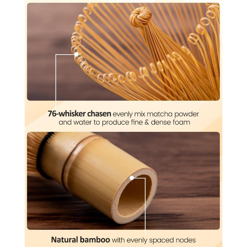 Complete Matcha Whisk Set - ThymeSpace Bamboo Chasen, Scoop & Steel Sifter for Traditional Japanese Tea Ceremony Tools Kit