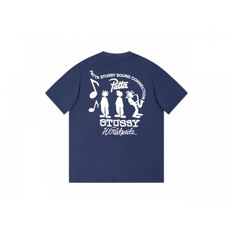 Футболка Stussy с коротким рукавом для подростков Свободный крой Хлопок 270 г Круглый вырез Повседневная одежда