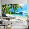 2D door banner 1 tropical Hawaiian beach scene polyester background  vibrant blue sky and palm trees beachthemed decoration