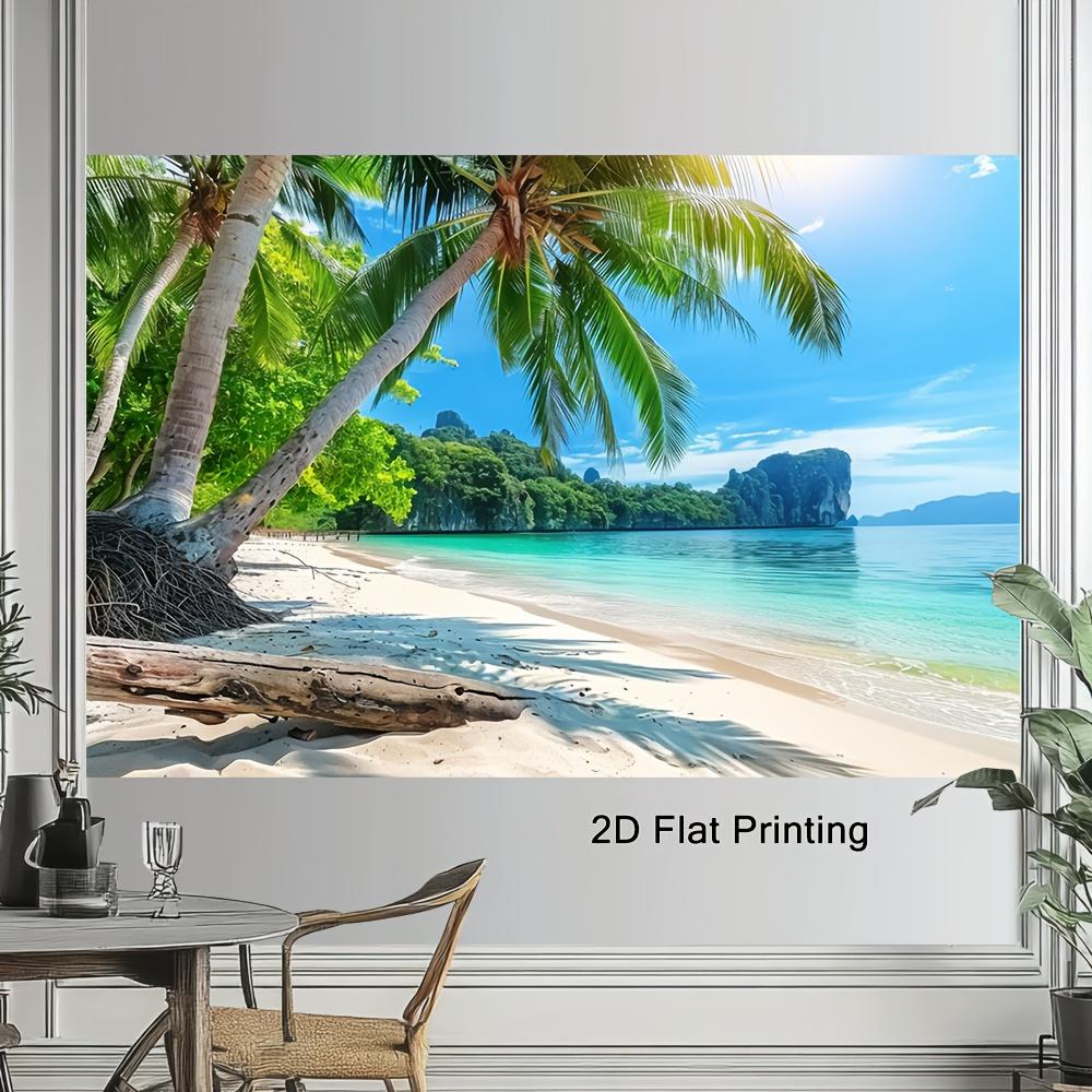2D door banner 1 tropical Hawaiian beach scene polyester background vibrant blue sky and palm trees beachthemed decoration